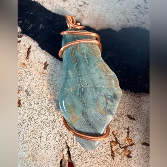 Jewelry - Natural Polished Bogwood Stone Copper Wrapped Pendant | Grounding Earth Energy